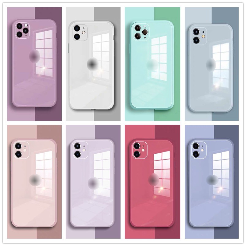 Ốp điện thoại mặt kính bảo vệ camera kiểu dáng đơn giản thích hợp cho IPhone 13 12 11 Pro Max XS Max XR X 8 7 Plus