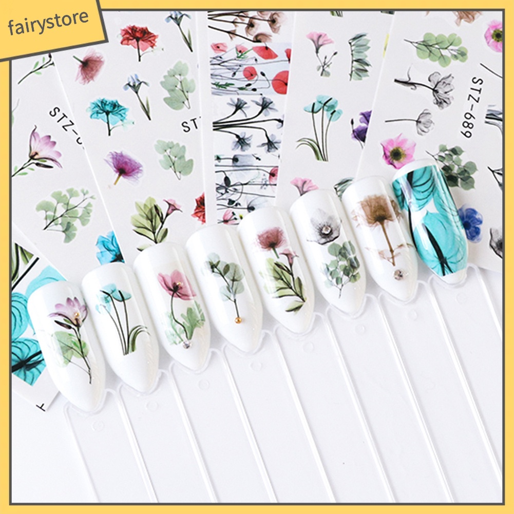 [Hàng mới về] 24 Miếng dán trang trí móng họa tiết hoa nghệ thuật