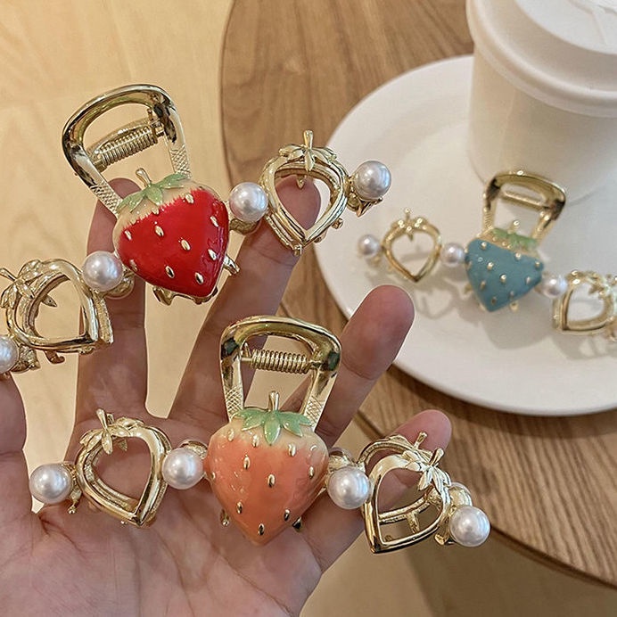 Kẹp Tóc Hình Quả Dâu Màu Xanh Đỏ Phong Cách Mới 2022