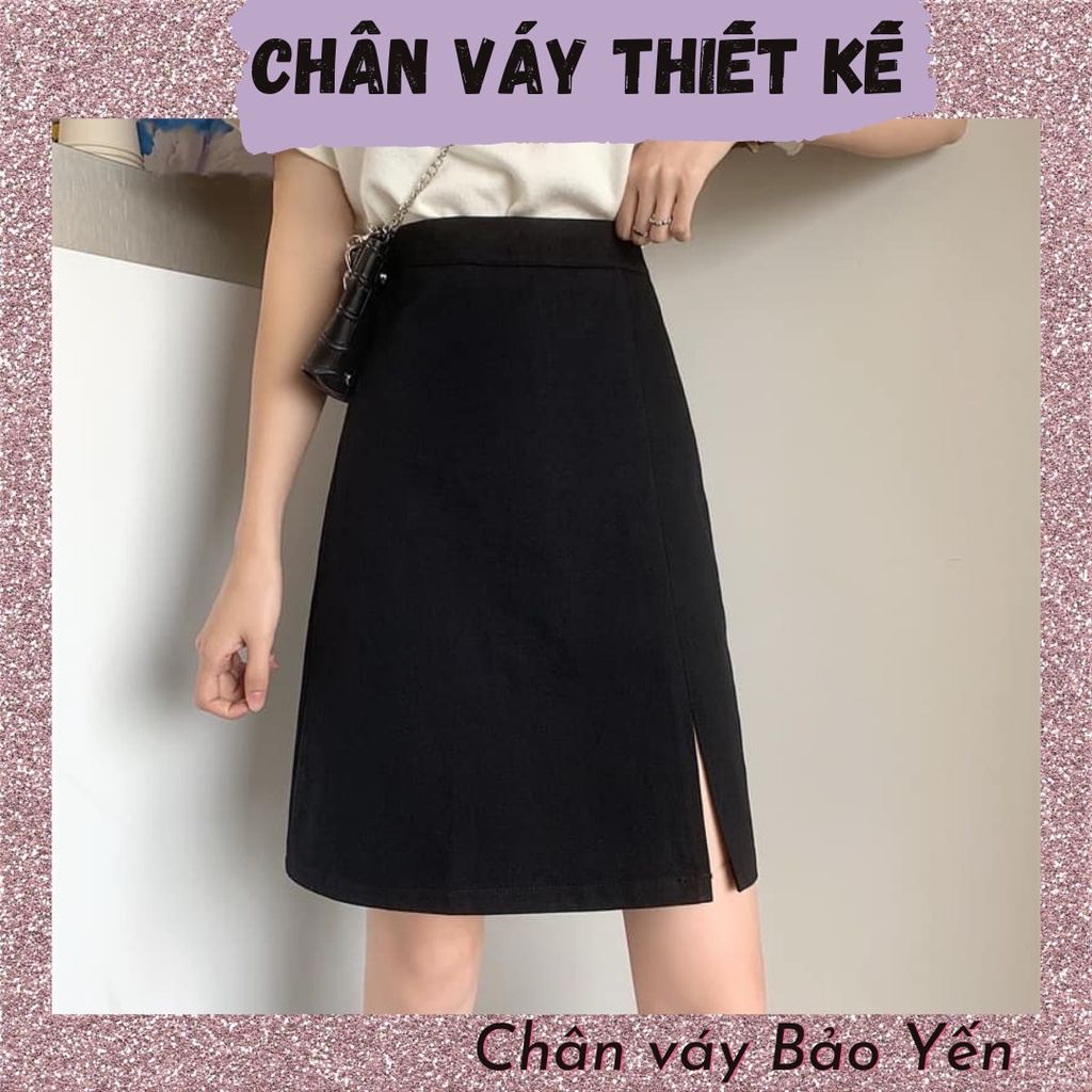 Chân váy chữ A màu đen dài 50cm xẻ trước _ M33