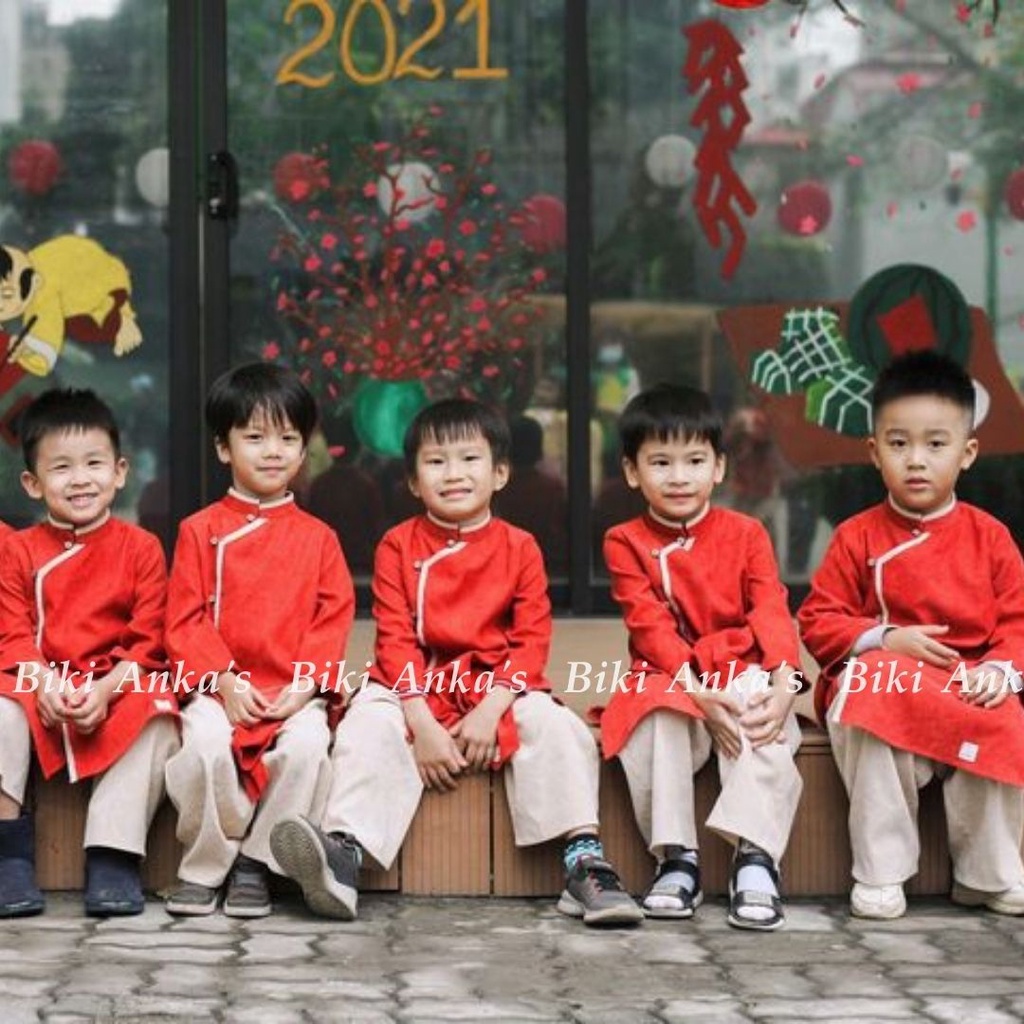 Áo Dài Tết Đôi Cách Tân Truyền Thống Cho Bé Trai Bé Gái Thiết Kế Biki Anka's