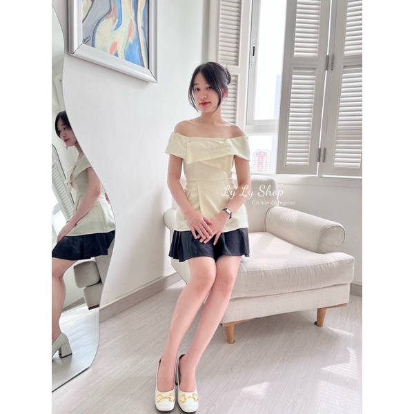 SET (có Bigsize) H24 ÁO TRỄ VAI ĐẮP CHÉO NGỰC +  CHÂN VÁY DẬP LY