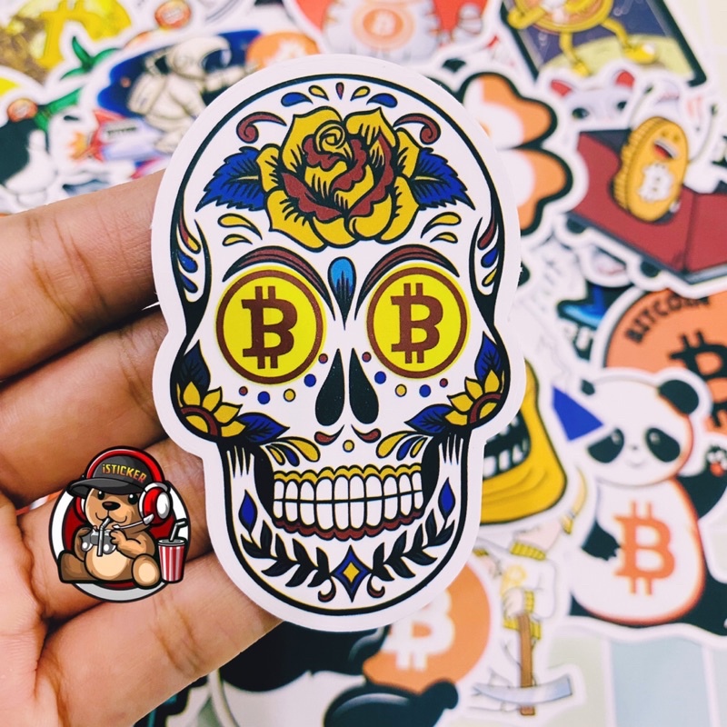 Sticker cute dễ thương hình dán crypto btc bitcoin chống thấm nước dán mũ bảo hiểm, vali, laptop
