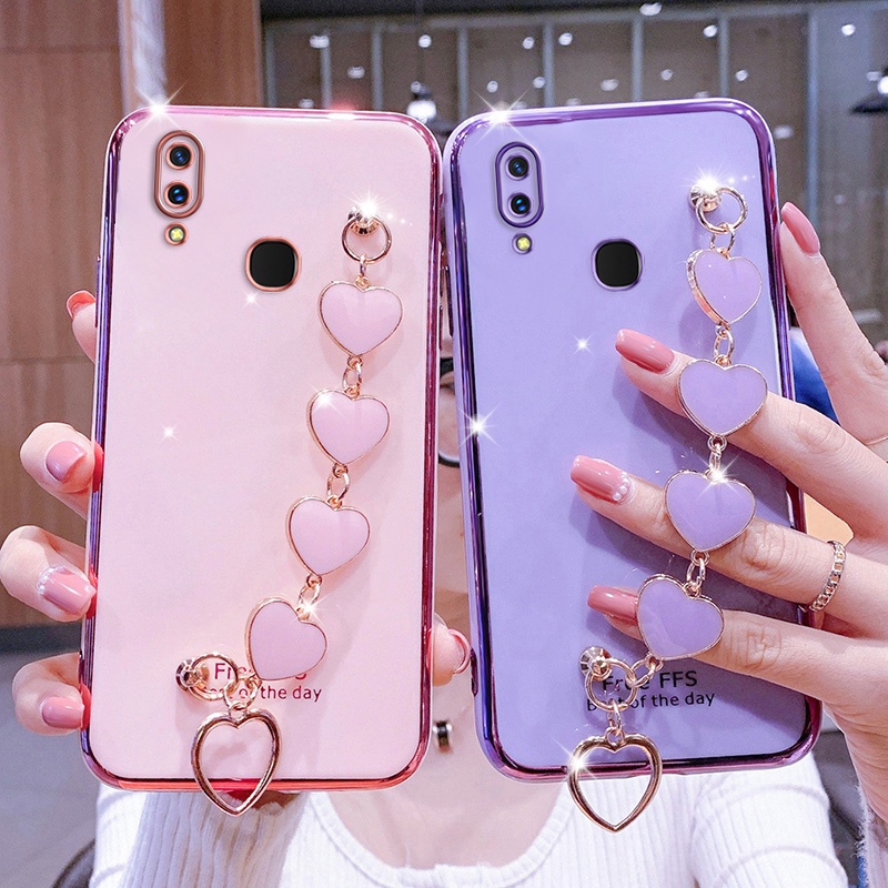 Ốp Điện Thoại Kết Cấu Sang Trọng Có Vòng Tay Trái Tim Cho Vivo Y91C Y91i Y95 Y93 Y91
