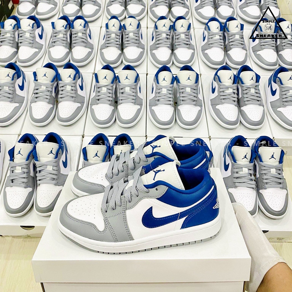 Giày Nike Air Jordan 1 Low French Blue Chính Hãng 💙SIMPLE SNEAKER💙 Air Jordan 1 White Grey Blue