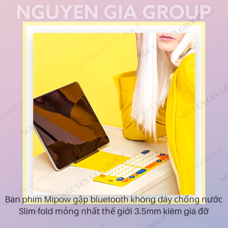 Bàn phím Mipow gập bluetooth không dây chống nước Slim-fold mỏng nhất thế giới 3.5mm kiêm giá đỡ tại Nguyễn Gia group Q5
