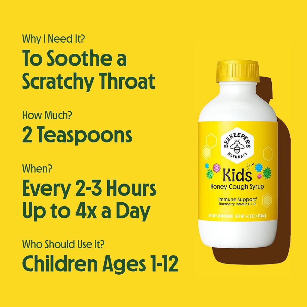 Siro ho mật ong BEEKEEPER'S NATURALS Kids Daytime Honey Cough Syrup date 08.2025