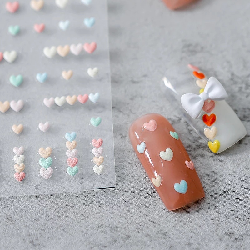 1 Tờ Miếng Dán Lá Nhôm Hình Trái Tim 5D Nhiều Màu Sắc Trang Trí Móng Tay Nghệ Thuật