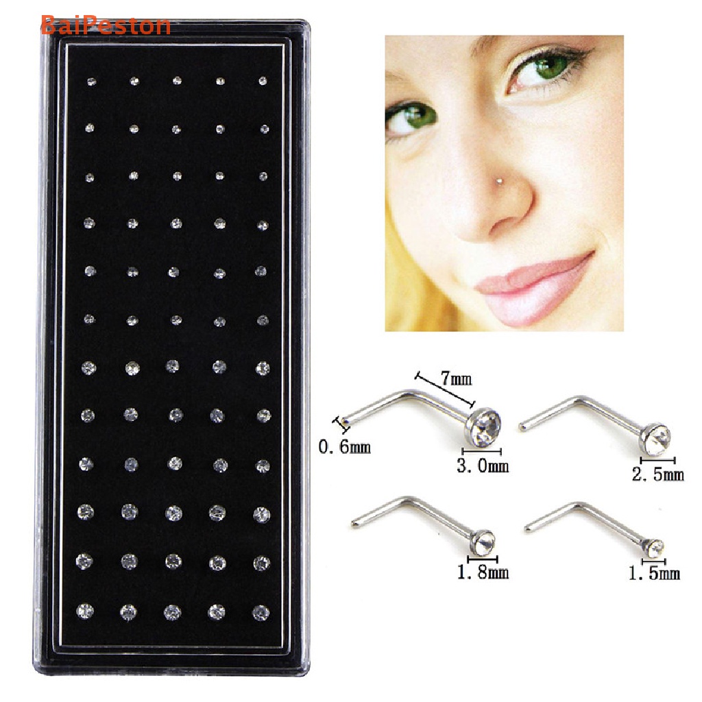 Set 60 Khuyên Mũi Thép Không Gỉ Đính Đá Pha Lê
