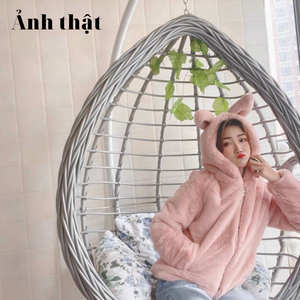 Áo Khoác Lông Tai Thỏ Có Túi Hàng Quảng Châu Cao Cấp - AK354 (Kèm ảnh thật)