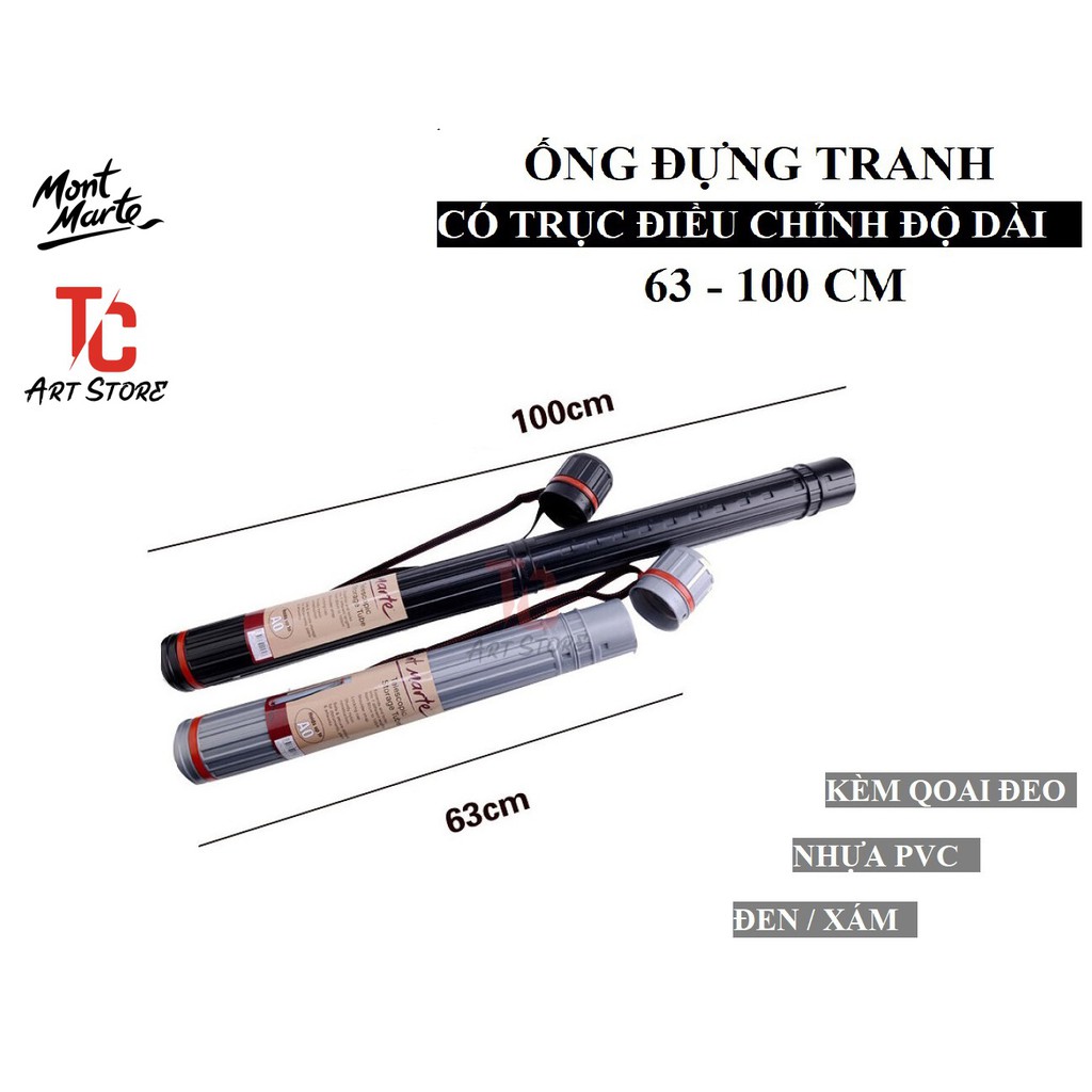 Ống đựng giấy mỹ thuật khổ lớn Mont Marte màu xám/đen - 63/100cm