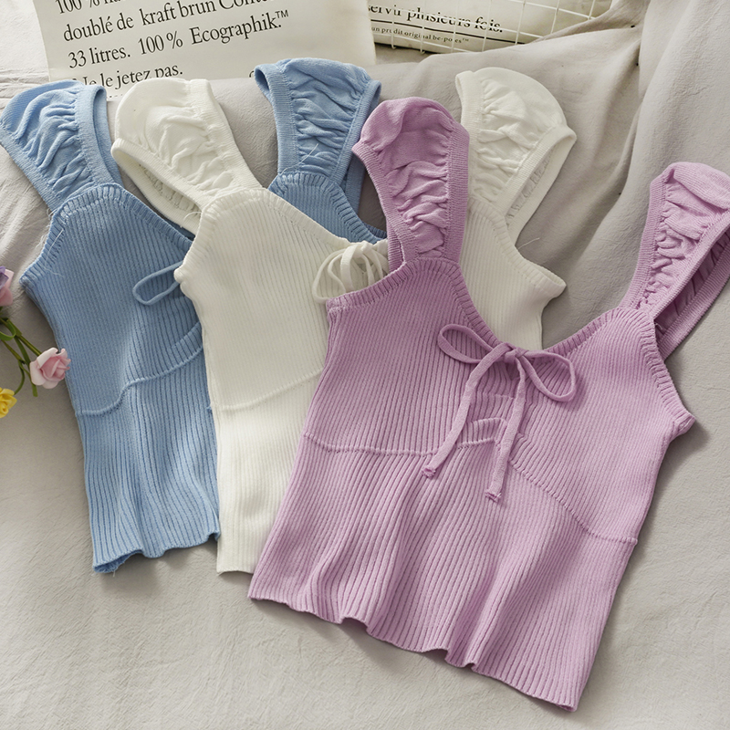 Áo Dệt Kim Không Tay Cổ Chữ V Phối Ren Xinh Xắn Dành Cho Nữ | BigBuy360 - bigbuy360.vn