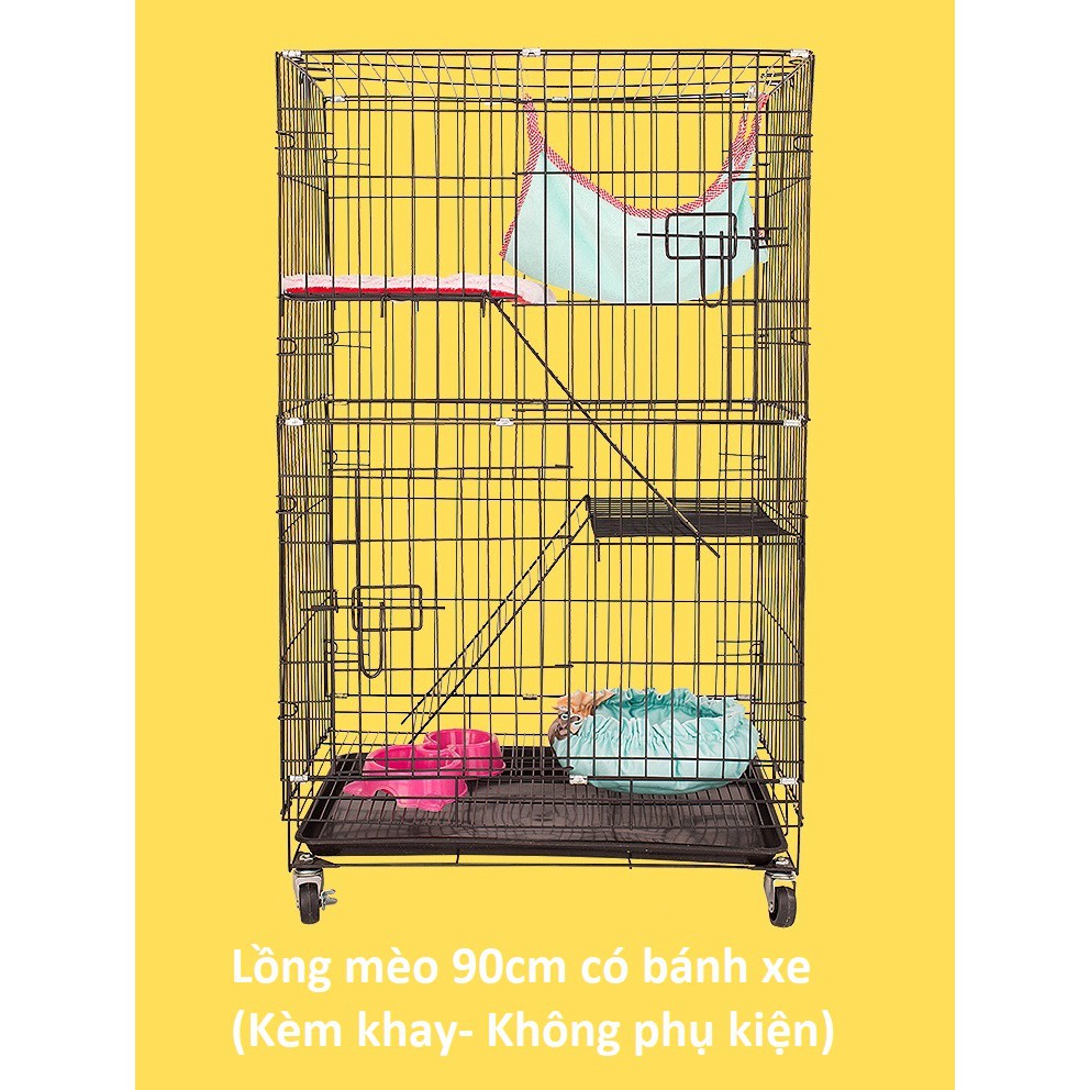 Chuồng mèo 3 tầng to đẹp giá rẻ bằng sắt Size S cao 90cm Lồng mèo thép sơn tĩnh điện kèm khay nhựa