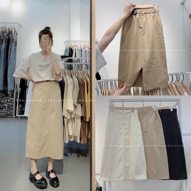 Chân Váy dài Ulzang KaKi Siêu Trẻ Trung Cá Tính xuongmaykimnien-205