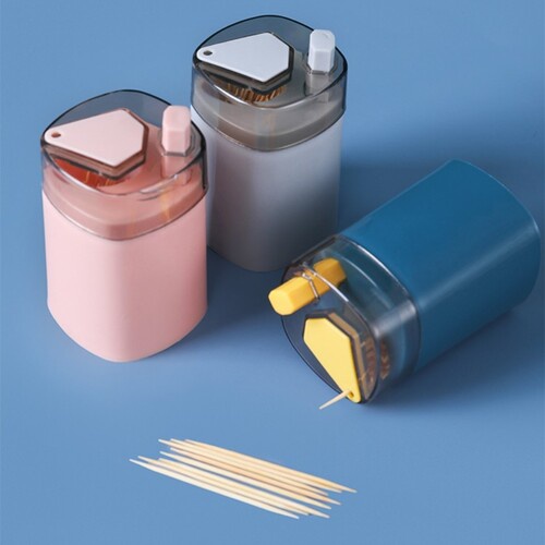 Hộp lọ đựng tăm xỉa răng  Tặng kèm tămthông minh có nút bật tăm tiện lợi dễ dàng sử dụng màu xanh hồng