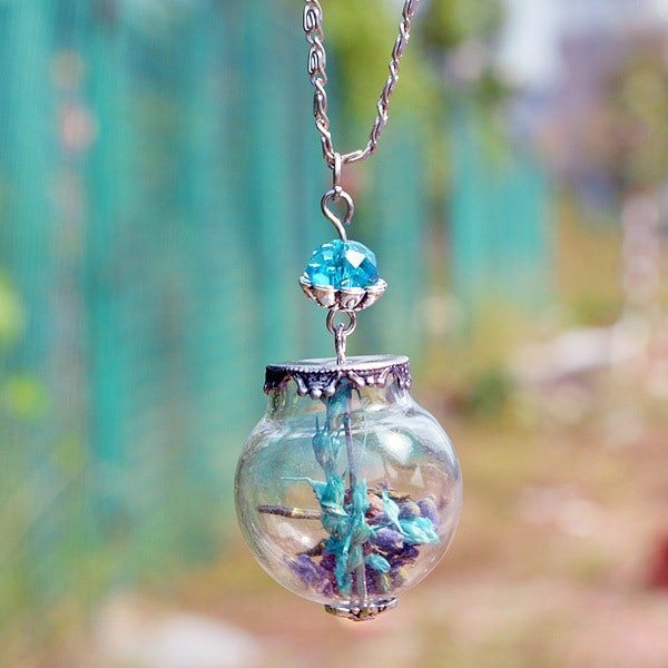 Vòng cổ dây chuyền pha lên hoa oải hương ép khô đồ trang sức nhẹ nhàng