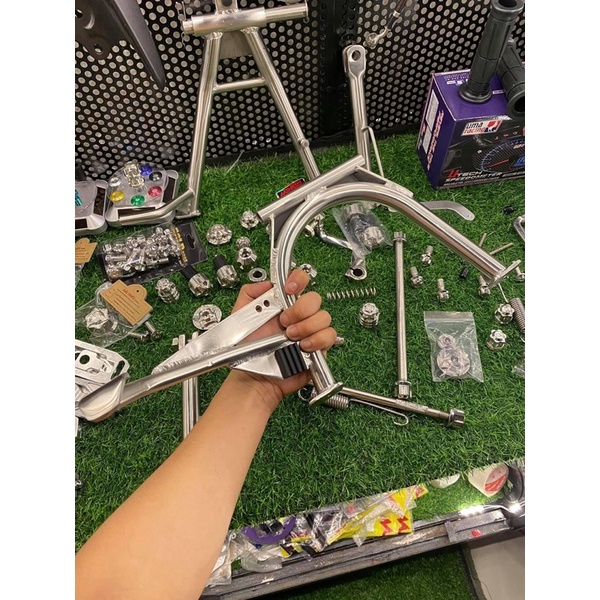 Compo chống đứng/ chống nghiêng/ đạp thắng/ gác máy inox 304 cho Xe Wave/Dream/Future