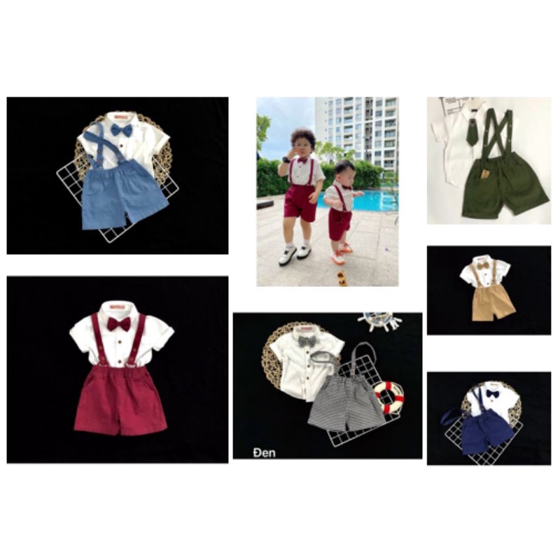 Bộ yếm vest gile bé trai kèm nơ cà vạt cho bé 5-16kg