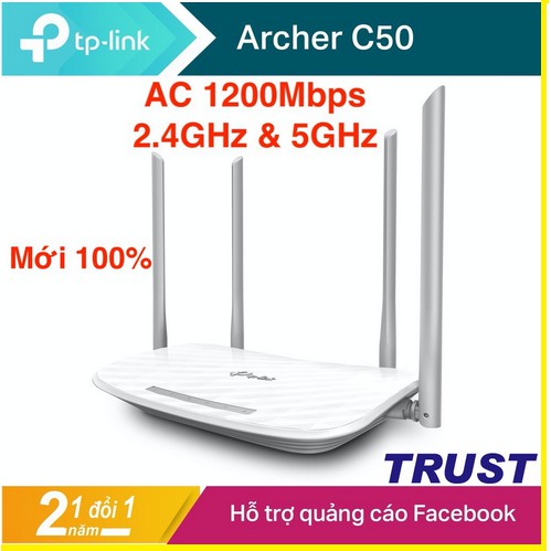 TP-Link Bộ phát wifi không dây (Thiết bị mạng) - AC 1200Mbps Archer C50 -  Archer C50 | Router Wi-Fi Băng Tần Kép AC1200