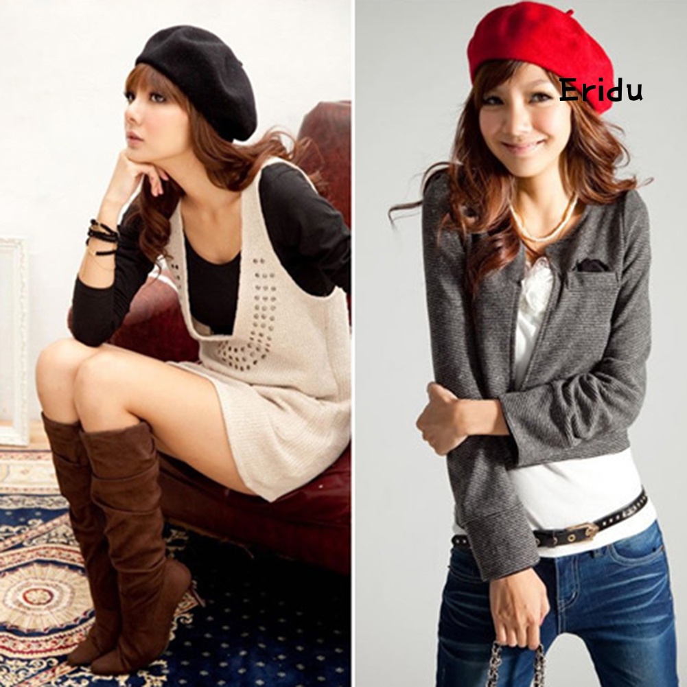Mũ Beret Len Giả Màu Trơn Thời Trang Nữ Tính