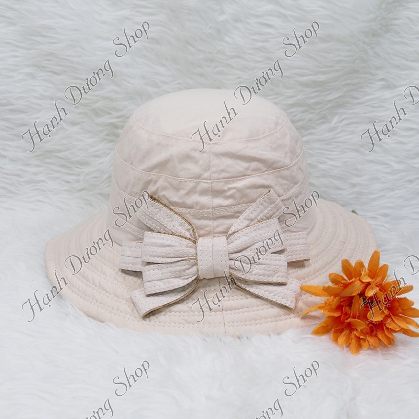 Mũ đẹp nón bo nữ vành rộng 7cm gắn nơ vải cotton oát cao cấp phù hợp cho nữ
