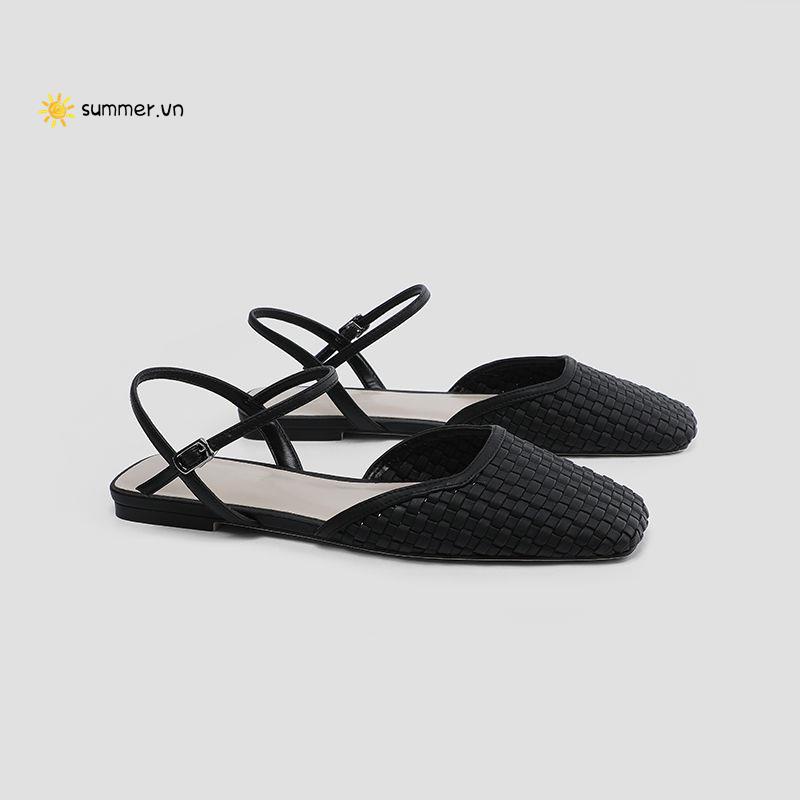 Giày Sandal Đế Bằng Mũi Vuông Thiết Kế Rỗng Thoải Mái Phong Cách Mới Mùa Hè Dành Cho Nữ
