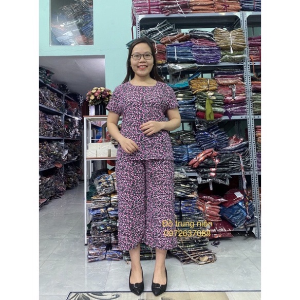 Bộ Đồ Trung Niên - Bộ Đồ Chất Lụa Hàn Cộc Tay Quần Lửng Ống Rộng Cho Mẹ Cho bà