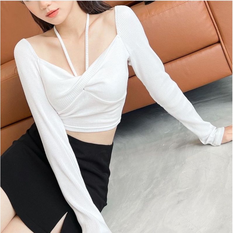 Áo tay dài xoắn ngực ba màu