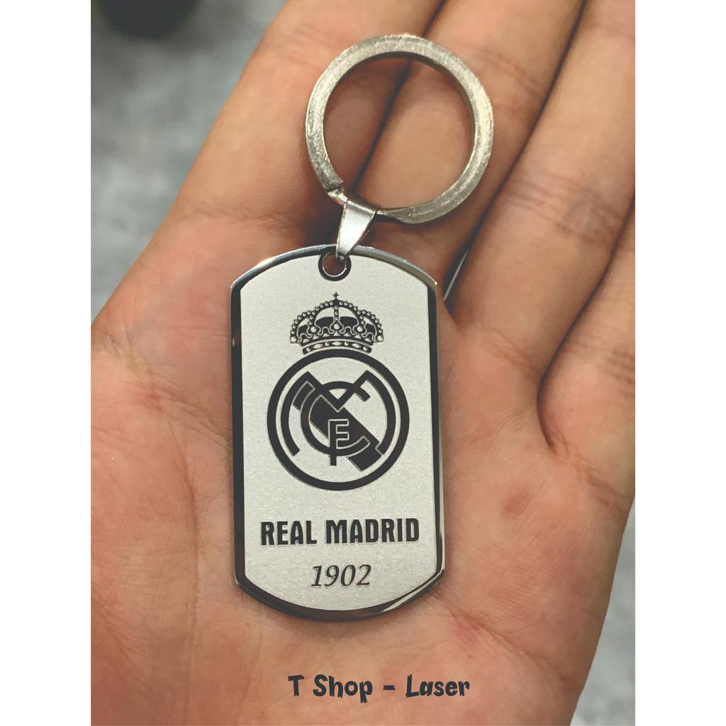 Móc khóa bóng đá khắc laser 2 mặt, Móc khóa inox khắc hình đội bóng