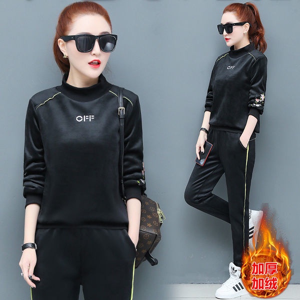 Set Đồ Thể Thao Hai Mặt Lót Nhung Dày Dặn Thời Trang Thu Đông Cho Nữ plus