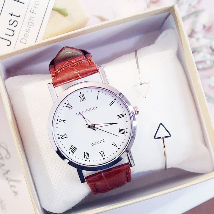 Đồng Hồ Đôi Candycat 16 Dây Da Mặt Tròn Thời Trang Dễ Thương Bán lẻ giá sỉ