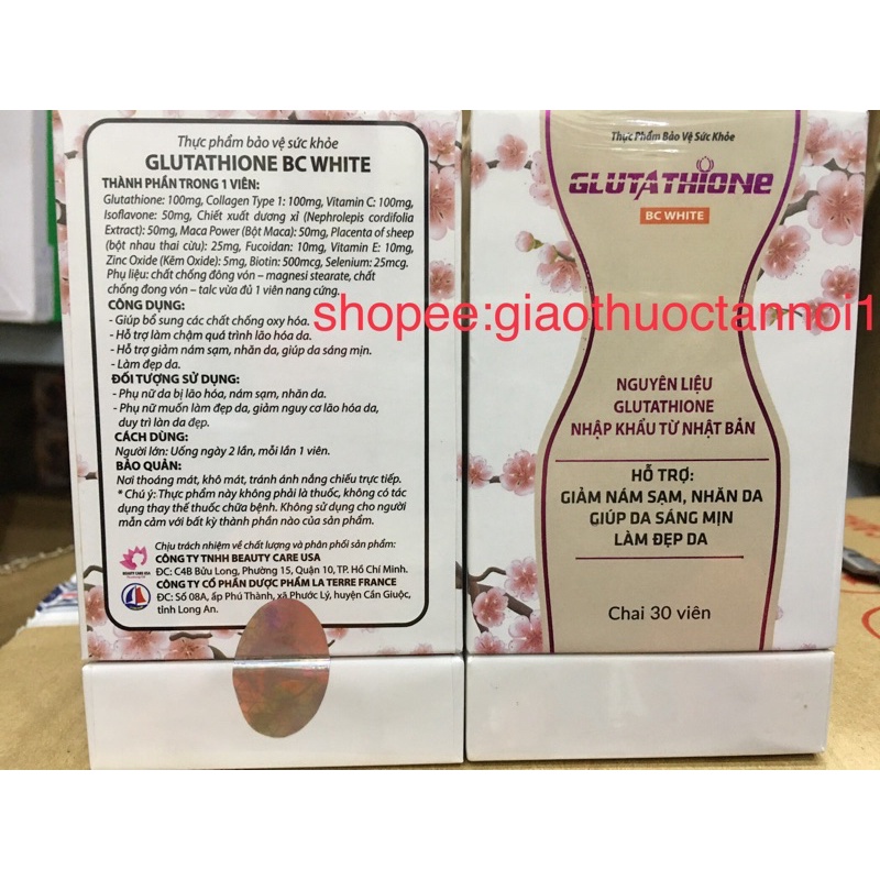 Viên uống nám Glutathione BC White (tác dụng 5 trong 1: da trắng sáng,loại bỏ nám,tàn nhang,ngừa lão hoá,chống nắng)30 v