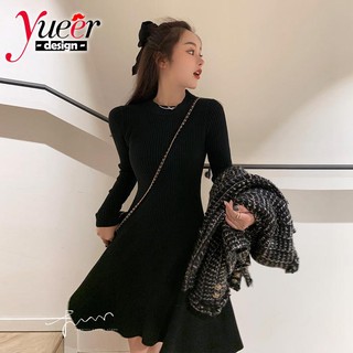 Phiên bản đầm dệt kim khổng lồ ôm hơn nhìn mỗi năm giấy người đàn ông đầm dệt kim nhiều màu phiên bản hàn quốc dệt kim một mảnh đầm dệt kim hẹp váy ôm hơn