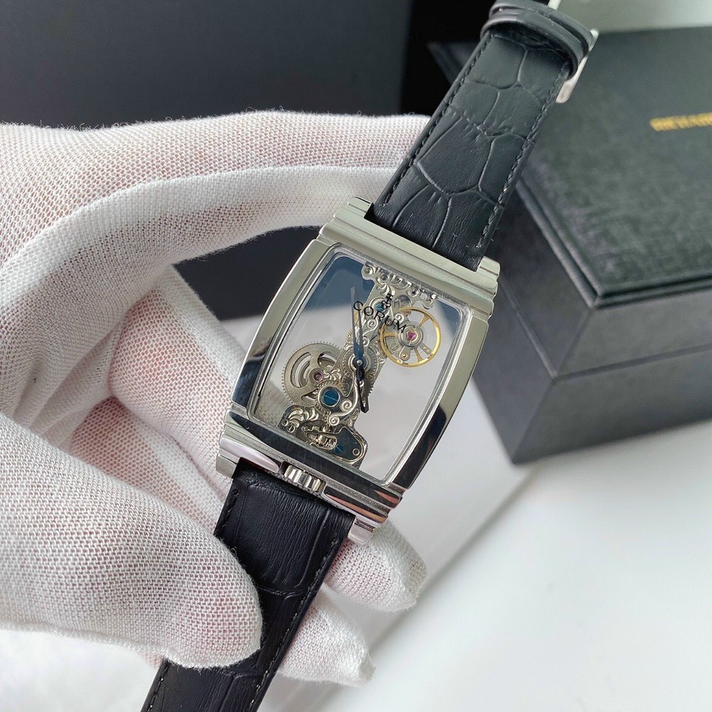 Đồng Hồ Nam Corum CRCD02 - Dây Da - Lộ Cơ Trong Suốt  ( Mặt Chữ Nhật )