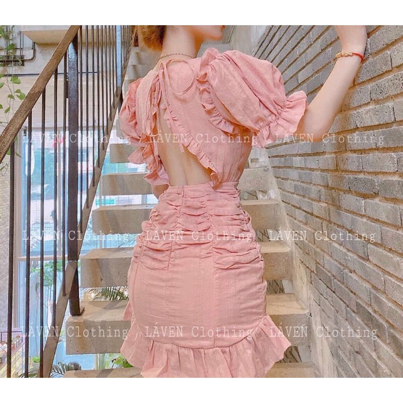 Đầm tay bồng nhún bèo khoét lưng