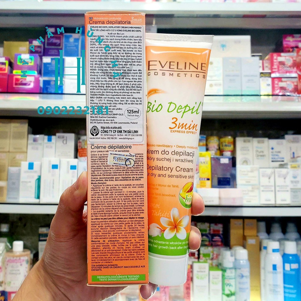 Kem tẩy lông Eveline, kem triệt lông hữu cơ 3 vùng dành cho da khô, da nhạy cảm Eveline Bio Depil 125ml