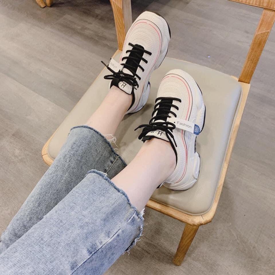 Giày Thể Thao Nữ Đế Độn Cực Xinh - Sneaker Màu Kem | BigBuy360 - bigbuy360.vn