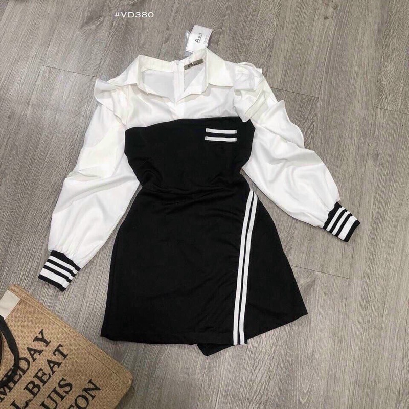 [Mã FAGREEN245 giảm 10% tối đa 30K đơn 99K] váy phối cổ sơ mi vạt xéo | BigBuy360 - bigbuy360.vn