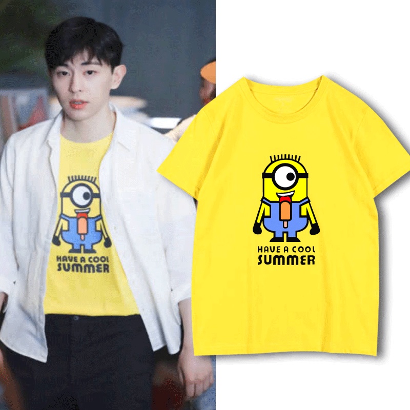 Áo Thun Cotton Tay Lỡ Màu Vàng Họa Tiết Secret Room Escape Deng Lun Lun Cho Nam