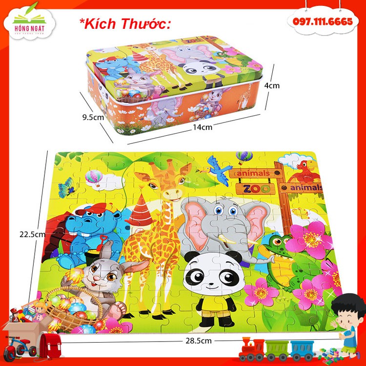 Tranh Xếp Hình 100 Mảnh Gỗ Hộp Sắt ❤️FREESHIP ❤️Đồ Chơi Cho Bé 4 -10 Tuổi