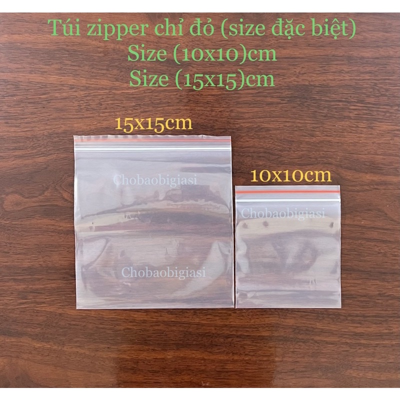 {1kg/size} Túi zipper chỉ đỏ loại vuông 10x10cm, 15x15cm dày dặn, chắc chắn (sp y hình)