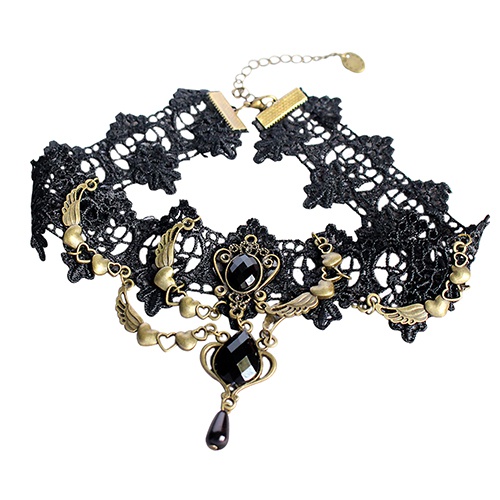 Vòng cổ Choker ren hoa đính đá phong cách Gothic