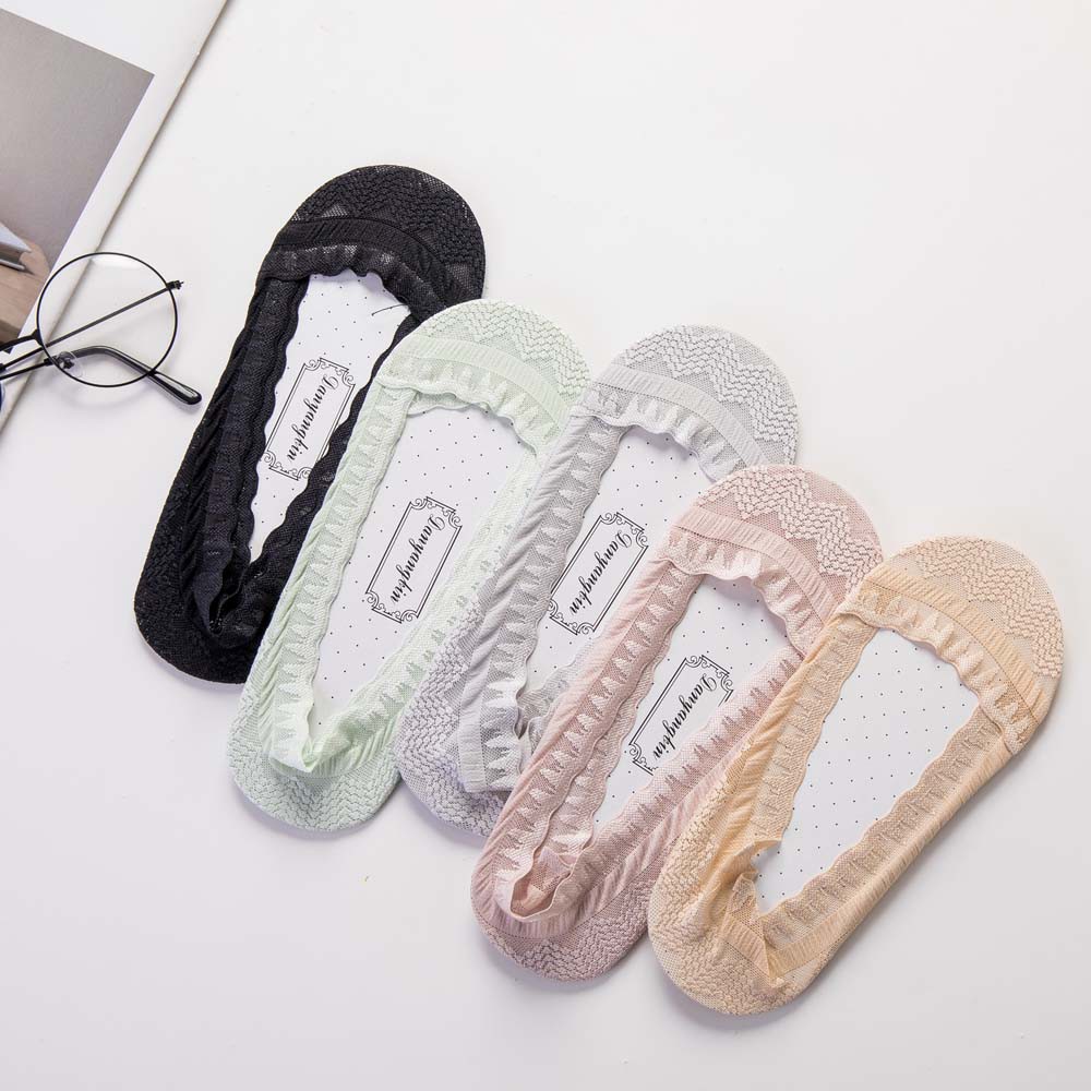 BACK2LIFE Seamless Sock Slippers Thin Invisible hosiery Print socks Women Shallow mouth Sweet Mesh Summer Cotton Lace/Multicolor