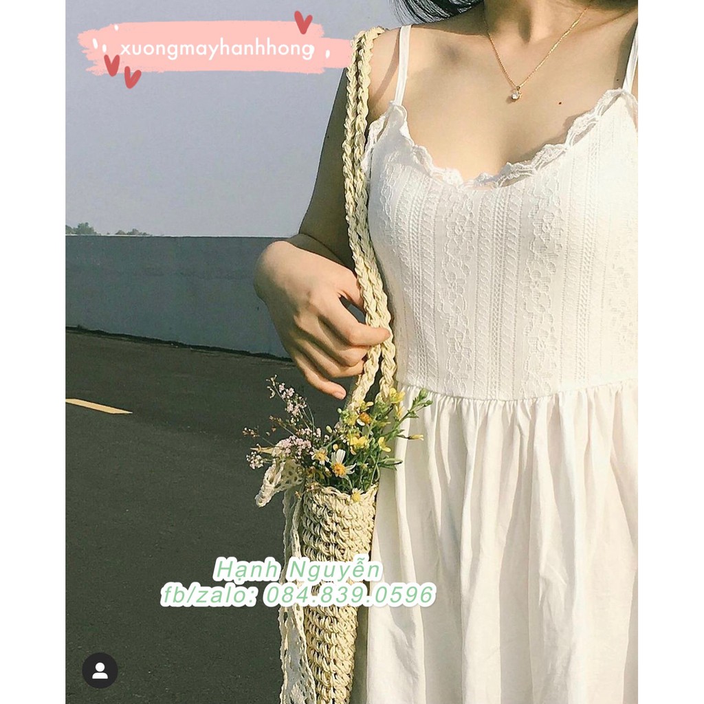 Váy 2 dây maxi ren trắng Ulzzang Quảng Châu cực xinh đi biển, du lịch, Đầm xoè hai dây - Xưởng May Hạnh Hồng | BigBuy360 - bigbuy360.vn