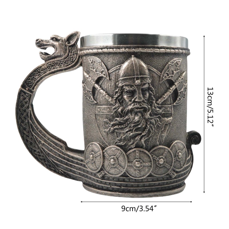 Cốc Uống Bia Bằng Thép Không Gỉ Phong Cách Vikings Retro