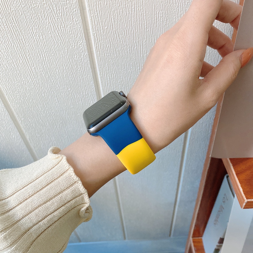 Dây đeo silicone thay thế đầy màu sắc cho Apple Watch 7 6 SE 5 4 3 2 1 44mm 40mm cho iWatch 41mm 45mm 44mm 40mm 38mm 42mm Dây đồng hồ thông minh ba màu t500 pro t55 x7 w34