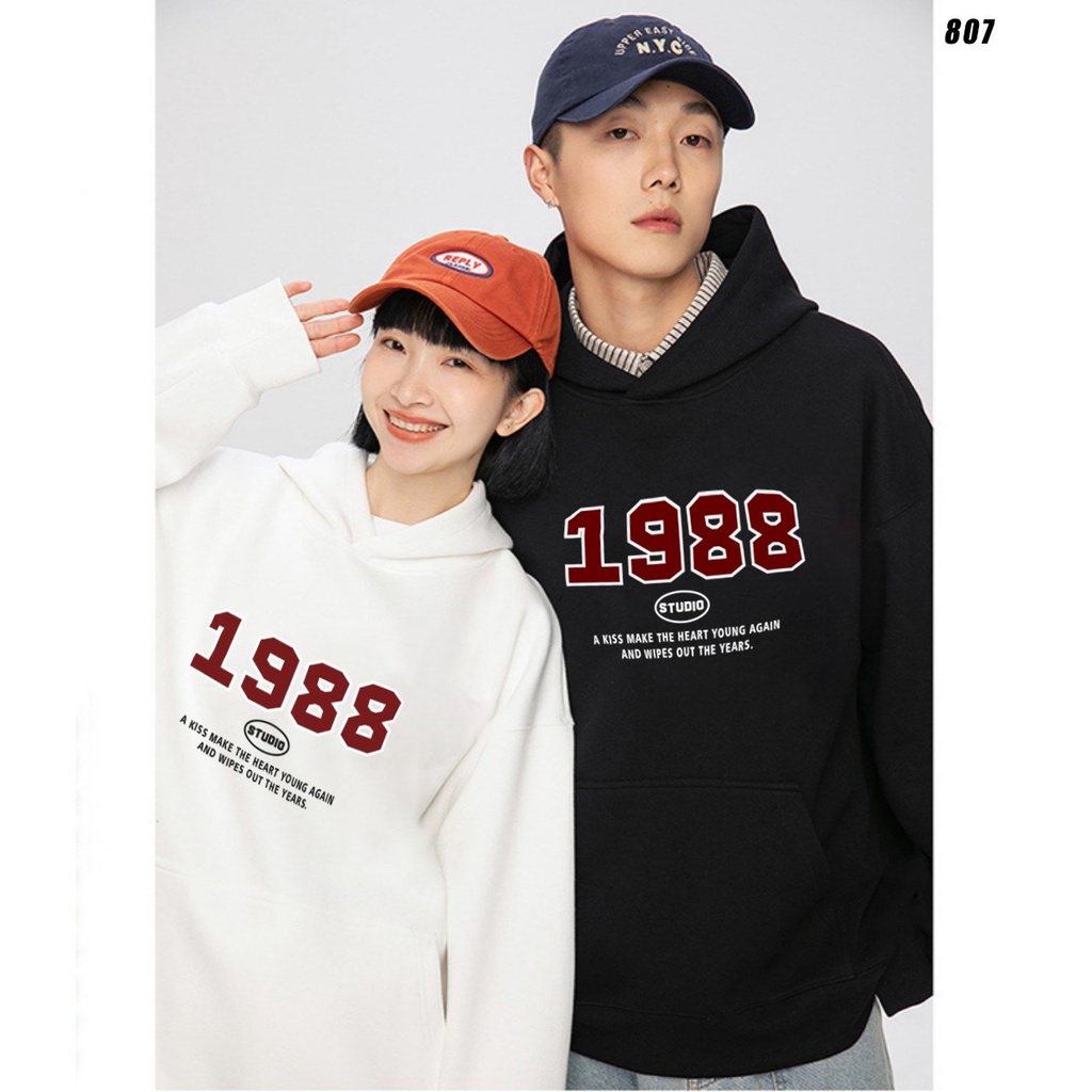 Áo Hoodie Couple Nam Nữ in hình 1988 HY KOREA 807 Vải Nỉ Bông