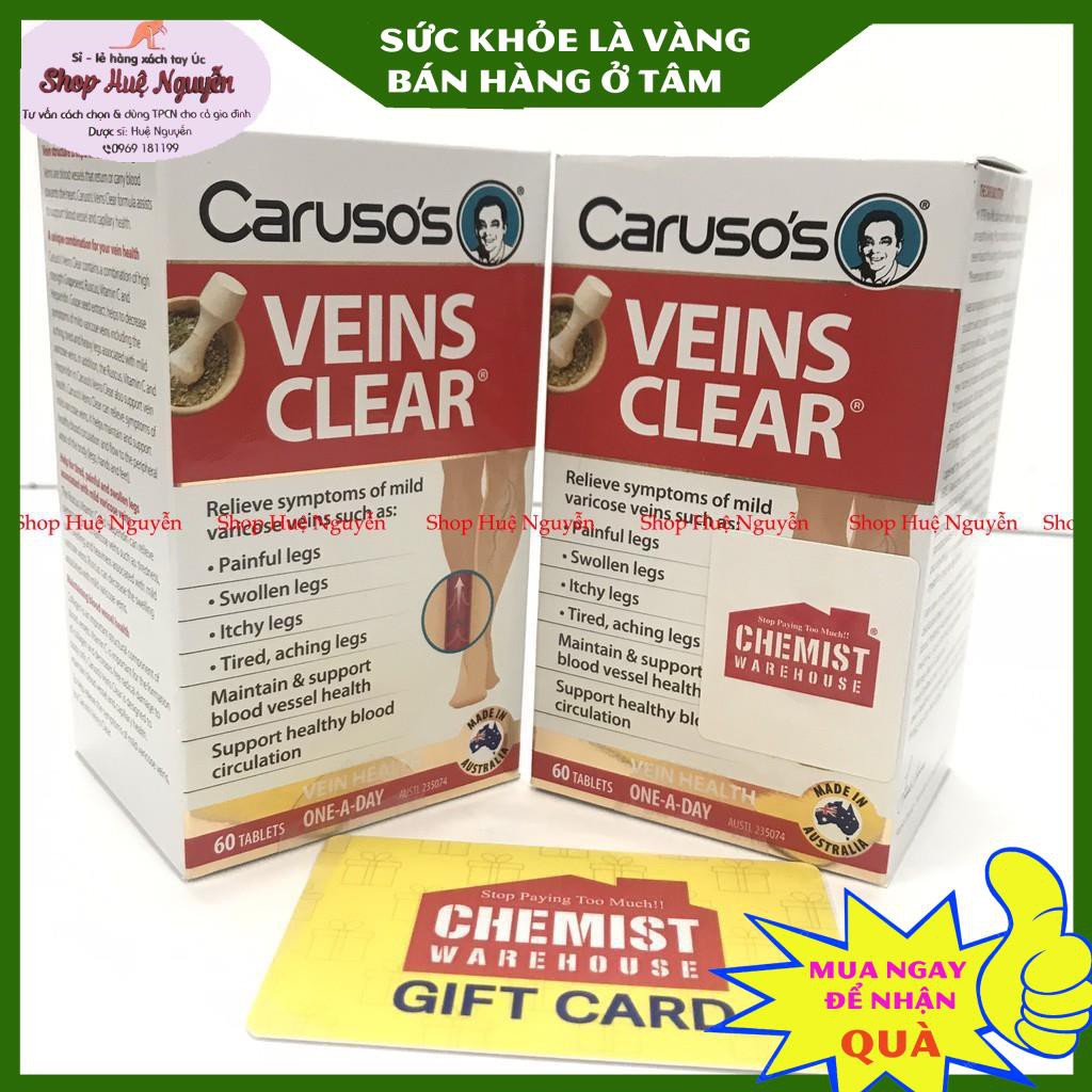 Viên uống giảm suy giãn tĩnh mạch Caruso’s Veins Clear 60 viên, mẫu mới của Úc