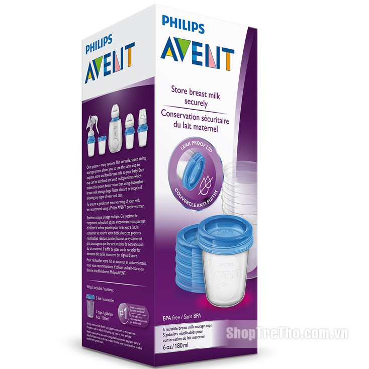 Cốc trữ sữa AVENT 180ml (Hộp 5 cái)