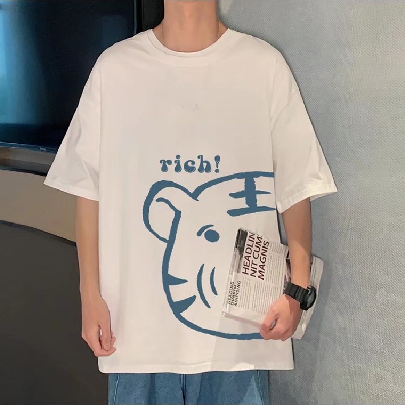Áo Thun Dáng Rộng In Họa Tiết Hoạt Hình Phong Cách Hip Hop Đường Phố Hàn Quốc Thời Trang Mùa Hè Cho Nam Và Nữ M-8XL